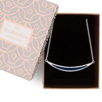 Blue enamel curved bar necklace